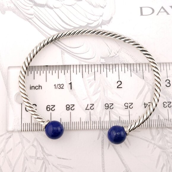 David Yurman Sterling Silver Diamonds & Lapis Solari 3.5mm Bangle Bracelet - Picture 6 of 11
